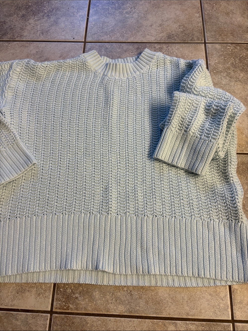 Light Blue Women's Rib & Cable Crewneck Sweater